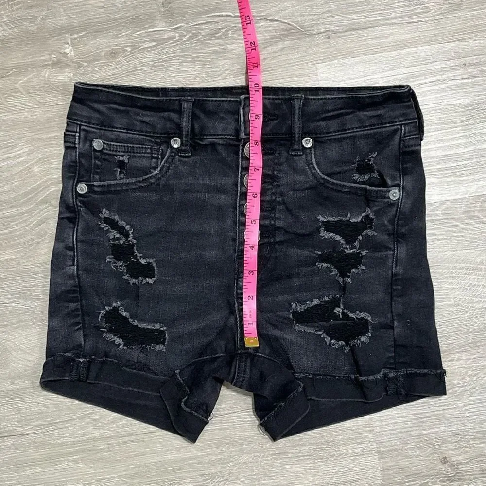 America Eagle Super Hi-Rise Distressed Shortie Size 2 Women’s Faded Black - Picture 11 of 13